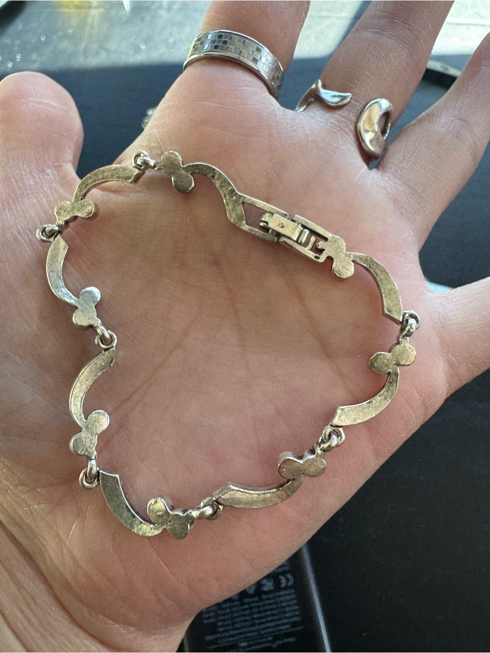 Sterling Silver Floral Link Bracelet - Silver